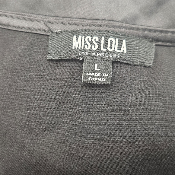 Miss Lola Black Ruched Bell Sleeve Cocktail Dress Size L - Picture 3 of 3